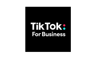 Black TikTok For Business logo with white text and a pink dot accent.