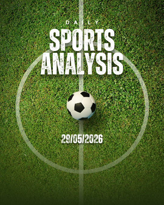 Soccer ball centered on green grass with “DAILY SPORTS ANALYSIS” text and date 29/05/2026.
