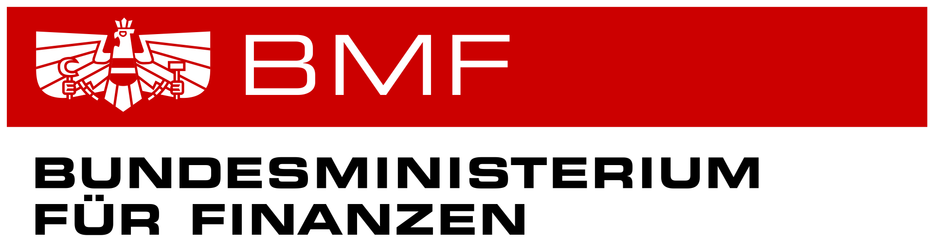 Red banner with white emblem and large text reading “BMF” and “BUNDESMINISTERIUM FÜR FINANZEN”.