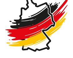 Map outline filled with red, black, and yellow brushstrokes, suggesting dynamic motion and energy.