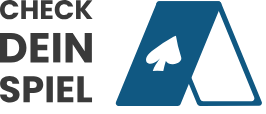 Blue stylized A logo with checkmark, alongside German text “CHECK DEIN SPIEL” on white background.