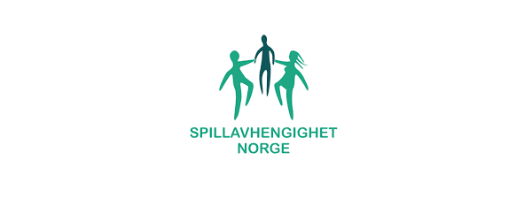 Green logo of three people dancing with text “SPILLAVHENGIGHET NORGE” on white background.