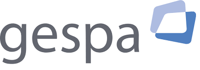 Gray “gespa” text with a blue and white overlapping photo icon on a light background.