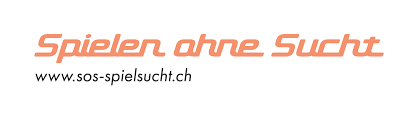 Orange “Spieler ohne Sucht” logo text with website URL “www.sos-spielsucht.ch” on white background.