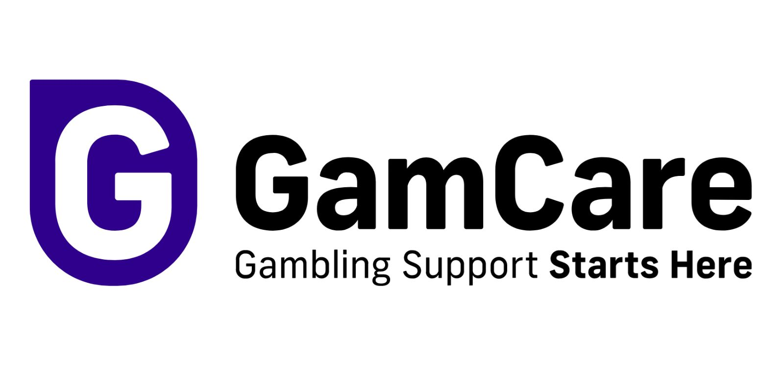 GamblingCare logo with purple G icon and bold text reading “Gambling Support Starts Here” on white background.
