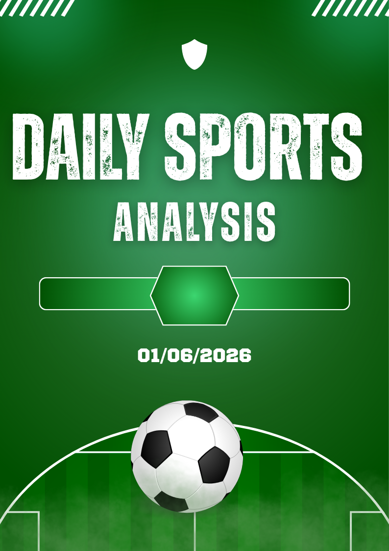 Soccer balls and stadium lights surround “Daily Sports Analysis” text with date 31/05/2026 on dark background.