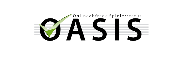 Black “QASIS” logo with green checkmark and leaf, over gray horizontal stripes and small German text.