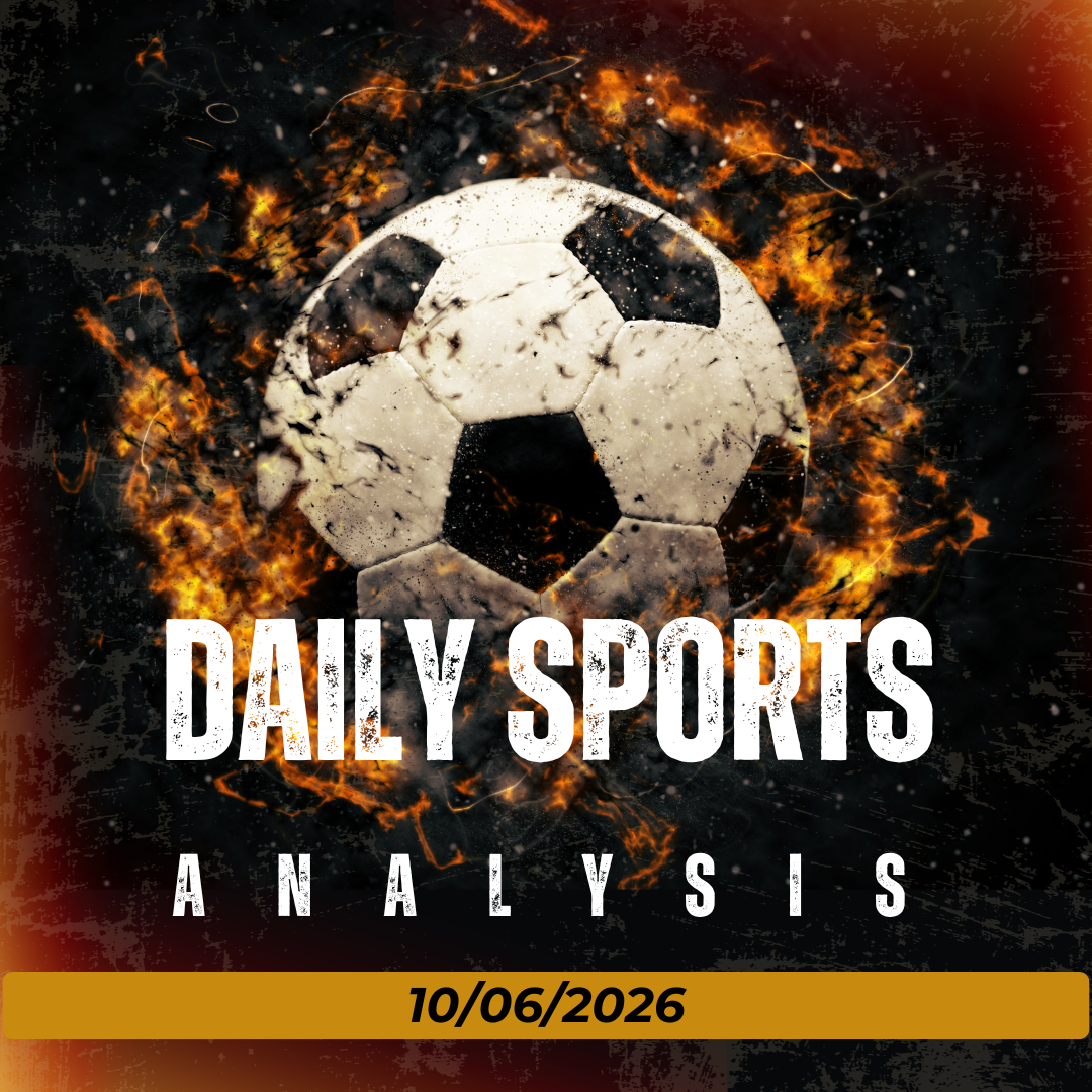Soccer ball on green field with stadium lights, “DAILY SPORTS ANALYSIS” text and date 08.06.2026.