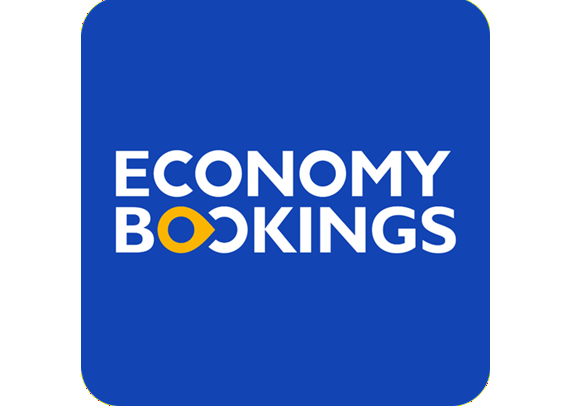 Blue square logo reading “ECONOMY BOOKINGS” with a yellow circular “O” in the word.
