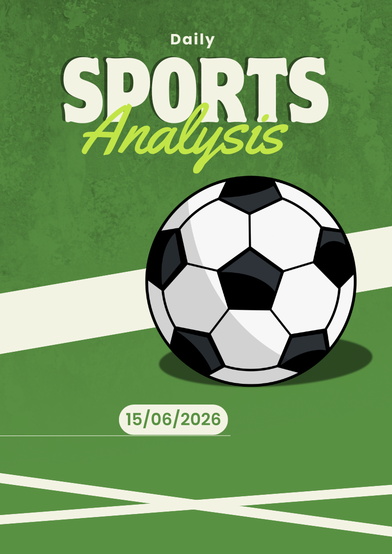 Green sports poster reading “Daily Sports Analysis” with a soccer ball and date 15/06/2026.