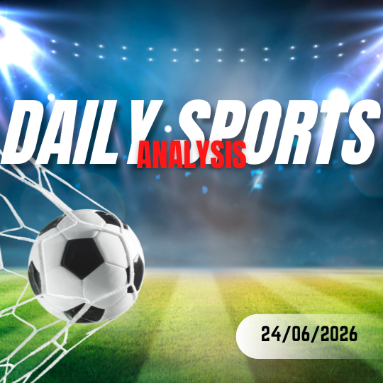Runner in red shirt dribbling a soccer ball on concrete background with “Daily Sports Analysis” text.