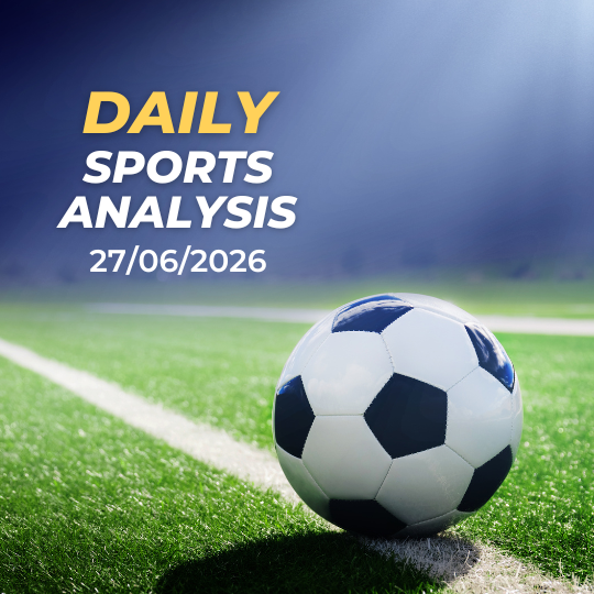 Soccer players compete in a stadium with “Daily Sports Analysis” text and date 26/06/2026.