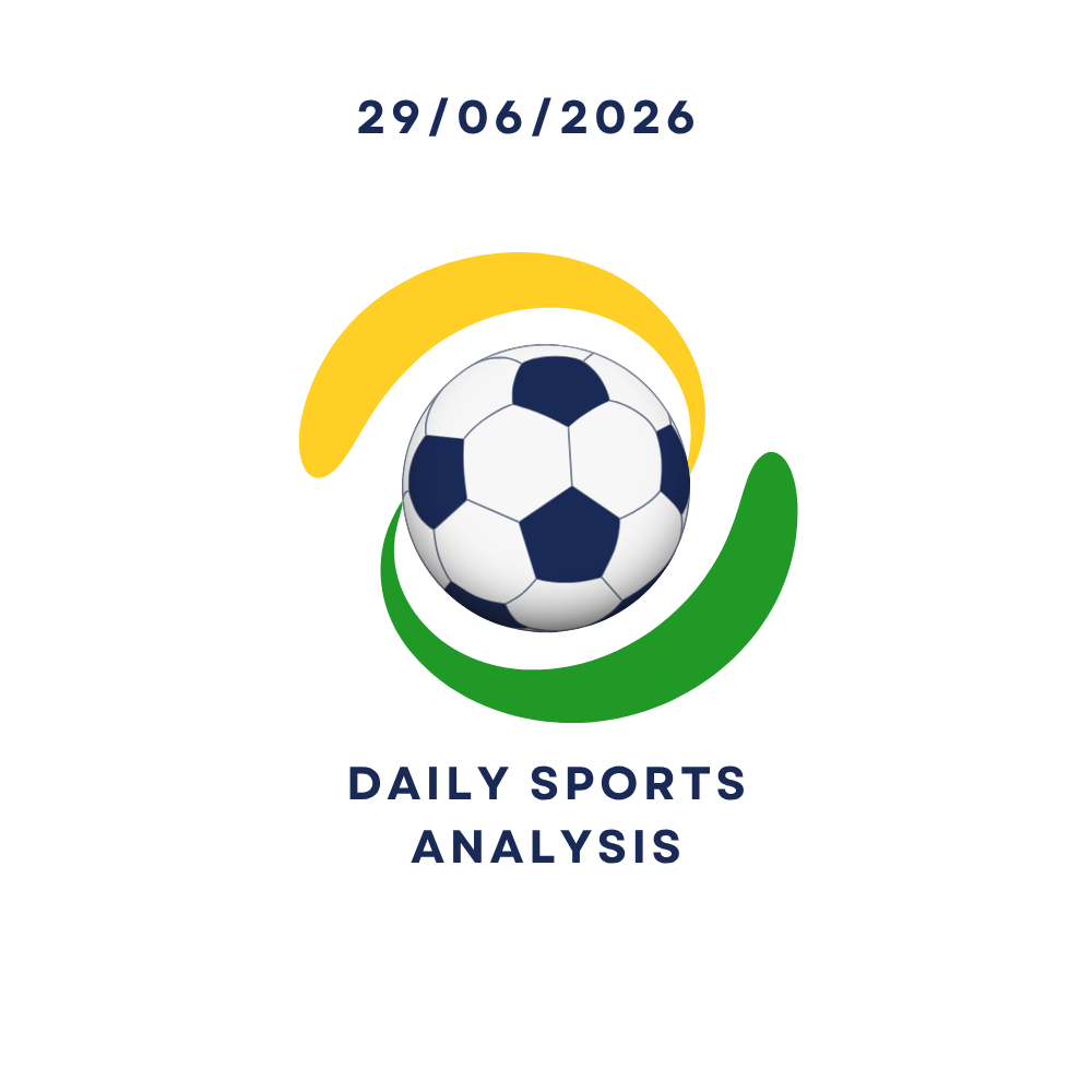 Orange “Daily Sports Analysis” banner over a soccer ball glowing in a stadium with confetti.