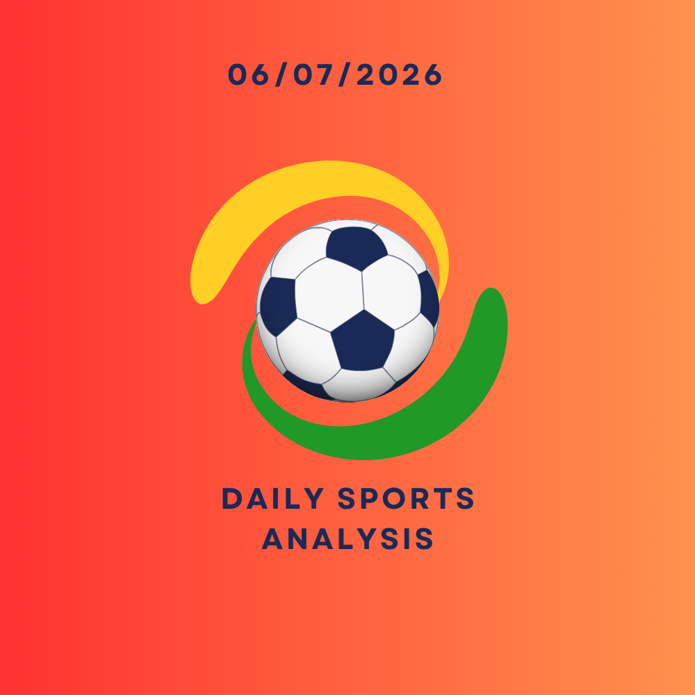 Colorful sports logo with soccer ball, rainbow arcs, date text, and “DAILY SPORTS ANALYSIS” title.