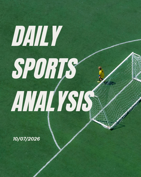 Green soccer field with goal net, goalkeeper near post, and “DAILY SPORTS ANALYSIS” text overlay.