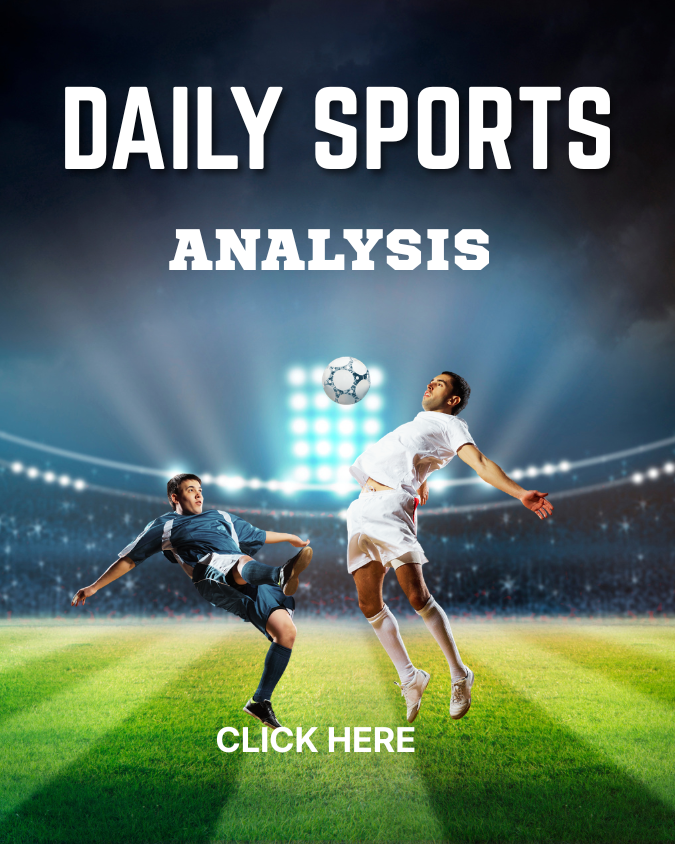 Two soccer players sprinting toward a ball in a stadium, with “Daily Sports Analysis” text overlay.